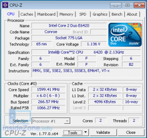 صفحه اولیه نرم افزار CPU-Z